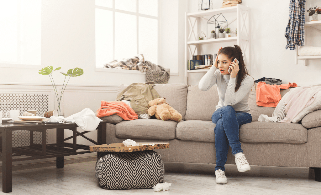 a lady calling a cleaning company for help in cleaning her house - Bellos Cleaning