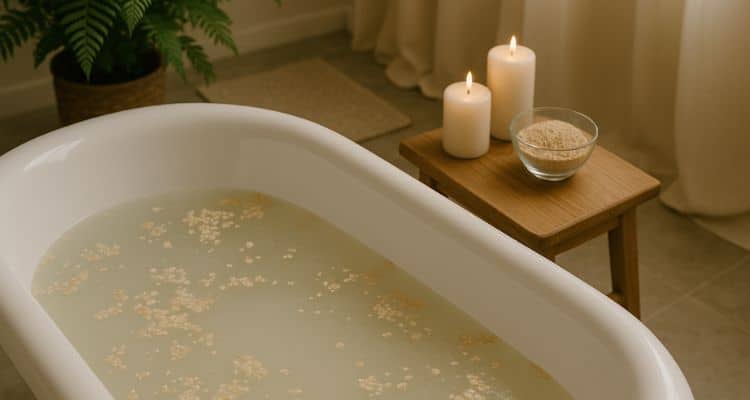 Oatmeal bath used as a DIY remedy for sunburn at home