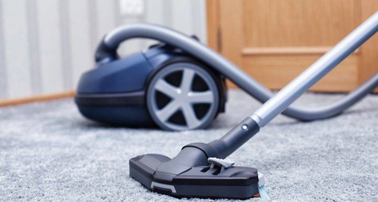 Canister vacuum cleaning hardwood floor in Maryland home