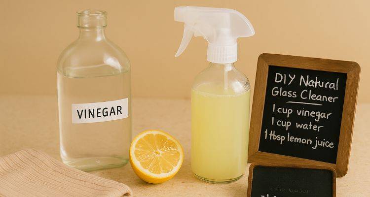 Homemade vinegar and lemon glass cleaner spray