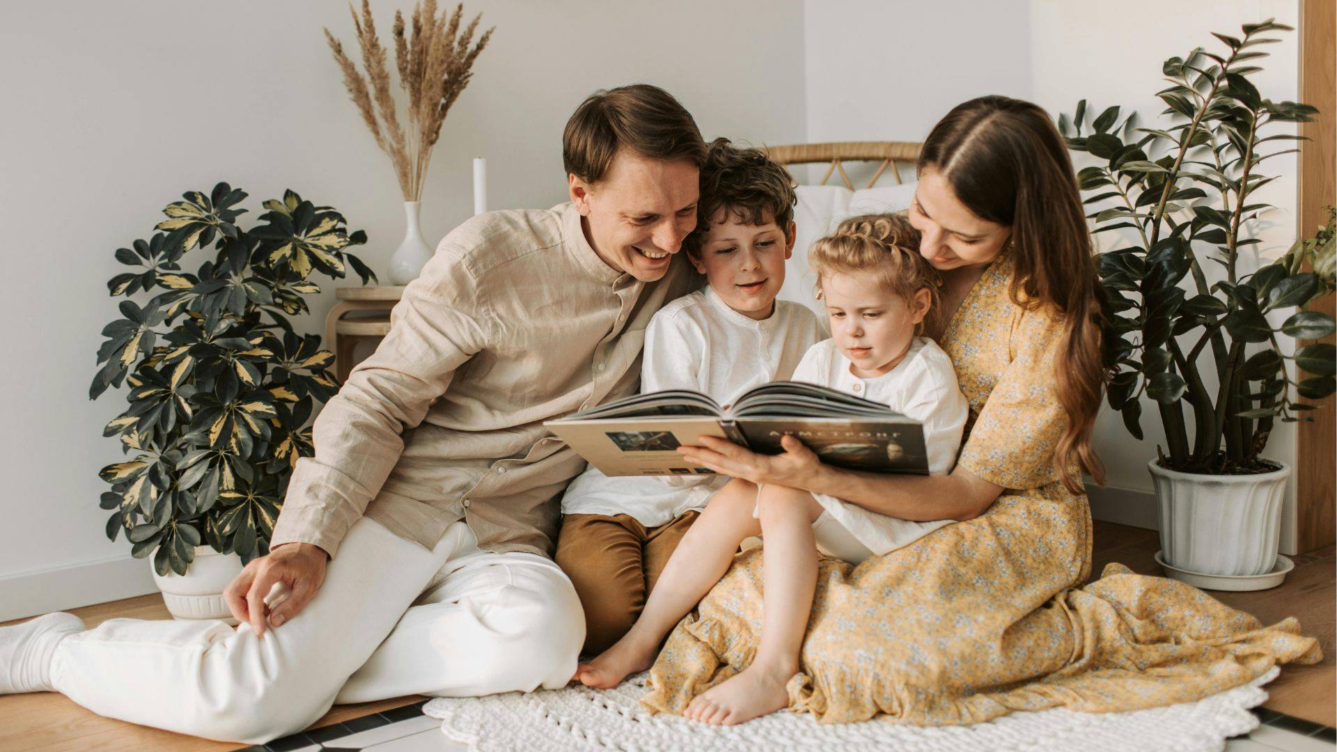 Happy family in clean home